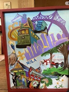 NOLA New Orleans Themed Framed Artwork - Vibrant Purple & Blue